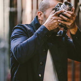 fit model wearing The Ojai Jacket in Indigo