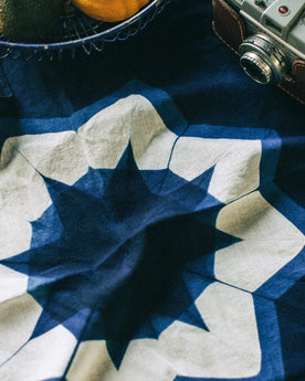 material shot of The Bandana in Natural Indigo Geo laid flat , Accessories by Taylor Stitch