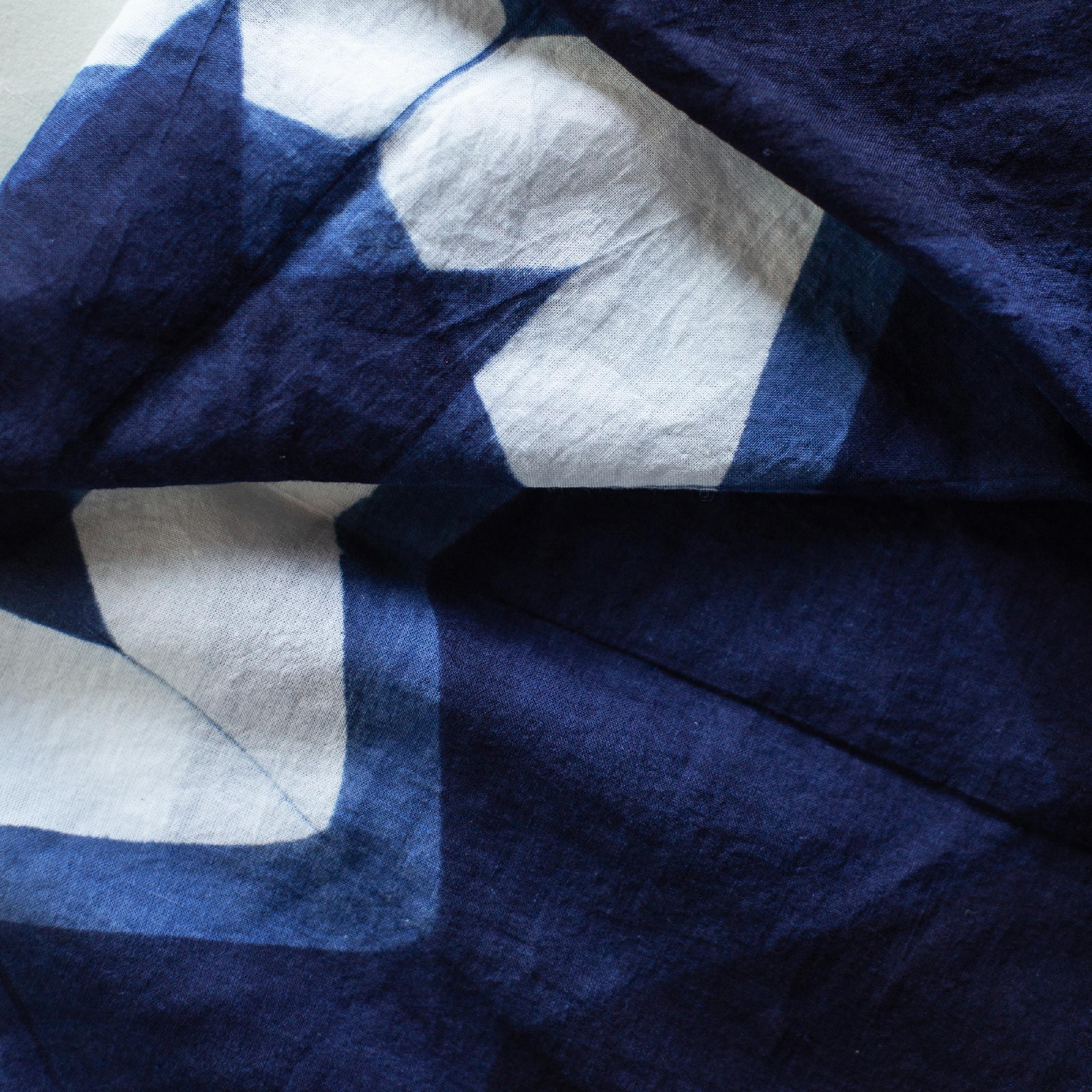 material shot of the pattern on The Bandana in Natural Indigo Geo, Accessories by Taylor Stitch