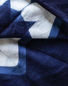 material shot of the pattern on The Bandana in Natural Indigo Geo, Accessories by Taylor Stitch