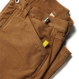 material shot of front pocket of The Carpenter Pant in Cedar Boss Duck