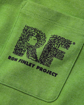material shot of printed chest pocket of The Heavy Bag Tee in Chlorophyll, Knits by Taylor Stitch