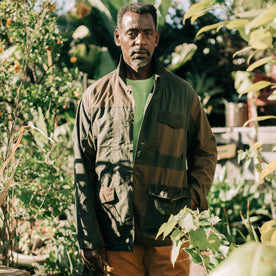 The Task Jacket in Waxed Khaki and Olive Patchwork - featured image