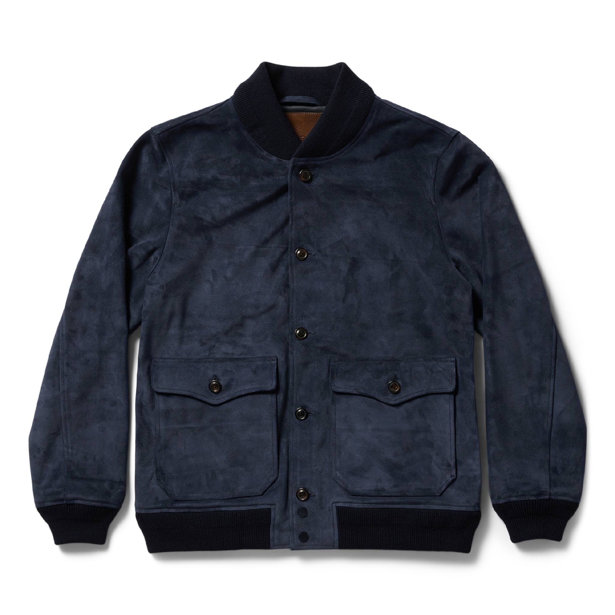 flatlay of The Aviator Jacket in Midnight Suede unfolded, Outerwear by Taylor Stitch