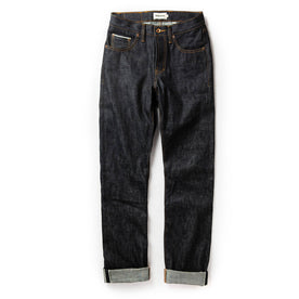 flatlay of The Democratic Jean in Natural Indigo Selvage, shown in full