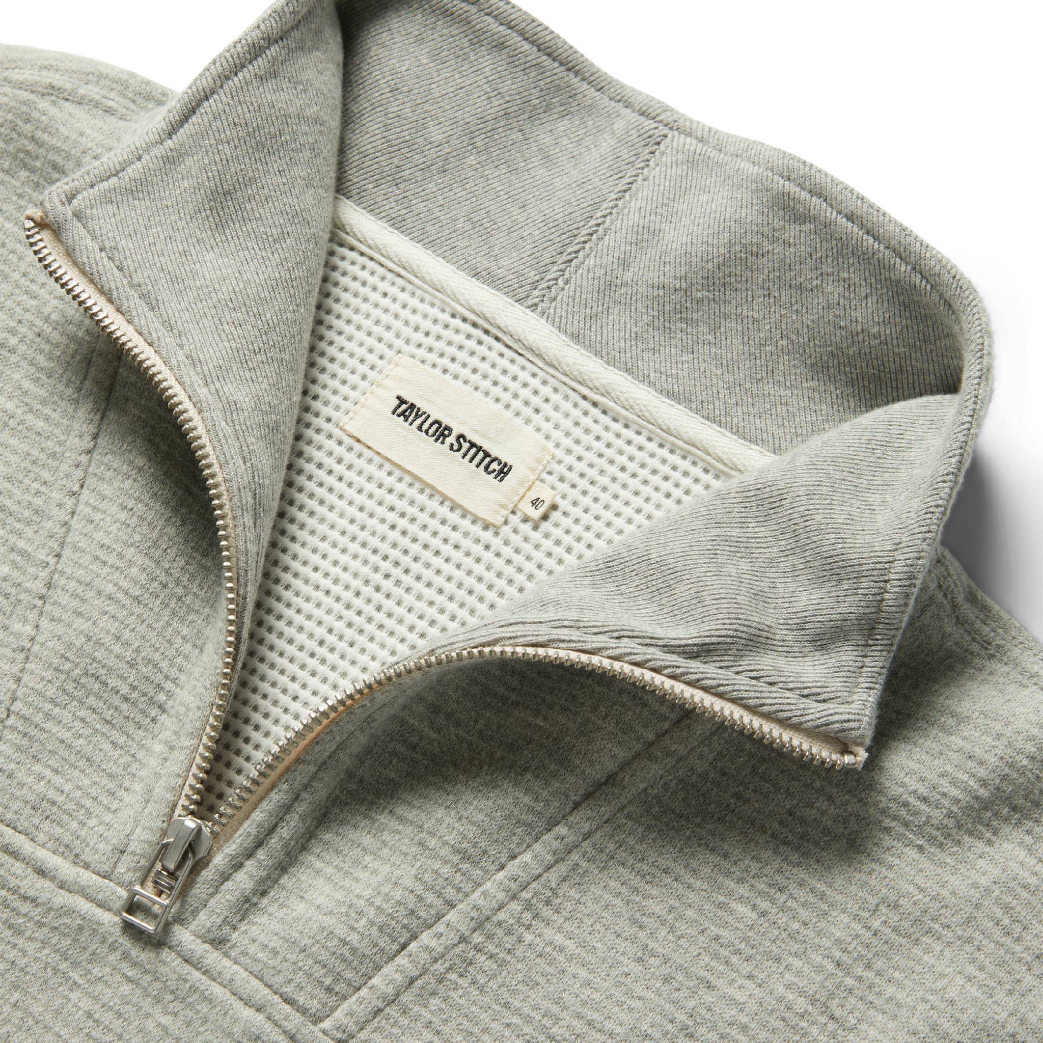 material shot of collar of The Horizon Pullover in Ash Double Knit, Knits by Taylor Stitch