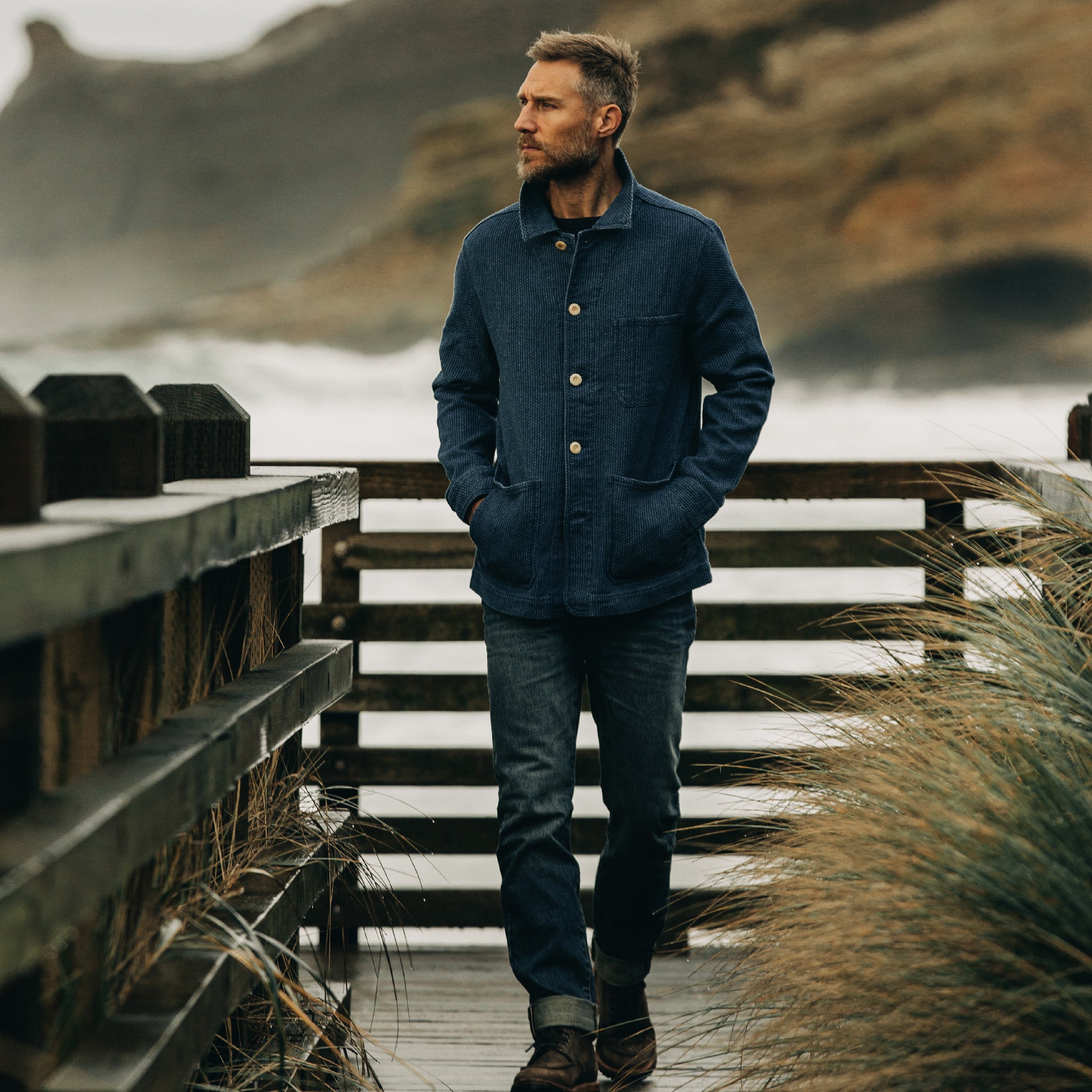 The Ojai Jacket in Washed Indigo Sashiko | Men's Archive | Taylor