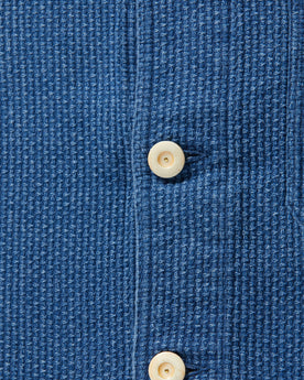 material shot of the buttons on The Ojai Jacket in Washed Indigo Sashiko, Outerwear by Taylor Stitch
