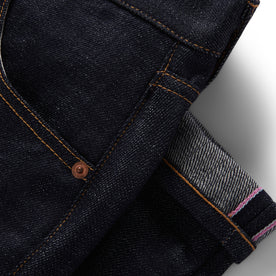 material shot of selvage cuffs on The Slim Jean in Kuroki Welterweight Slub