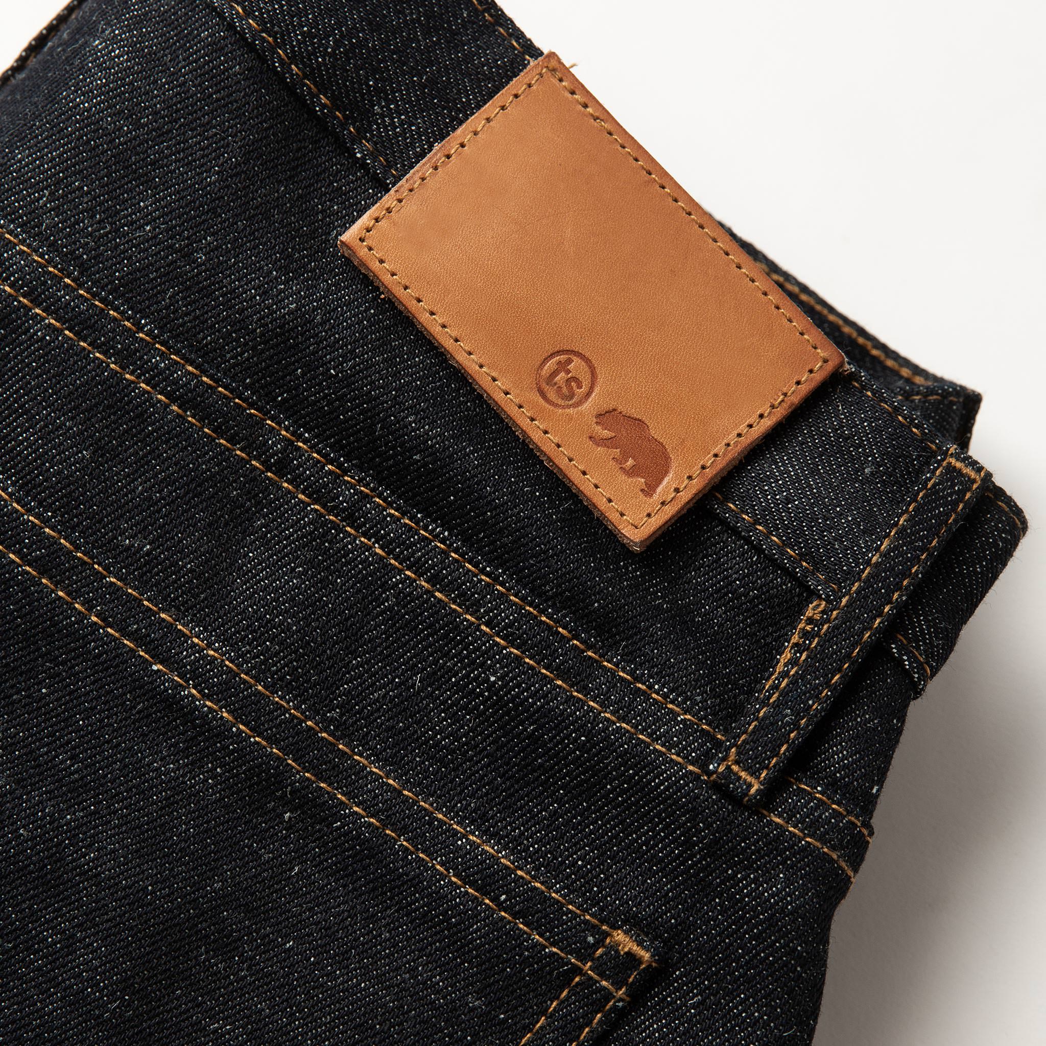 material shot of leather patch, Bottoms by Taylor Stitch