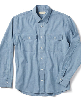 flatlay of The Chore Shirt in Washed Indigo Boss Duck, Wovens by Taylor Stitch