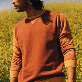 fit model showing the front of The Fillmore Crew in Campfire Colorblock