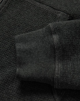 material shot of the cuffs on The Weekend Hoodie in Coal Double Knit, Knits by Taylor Stitch