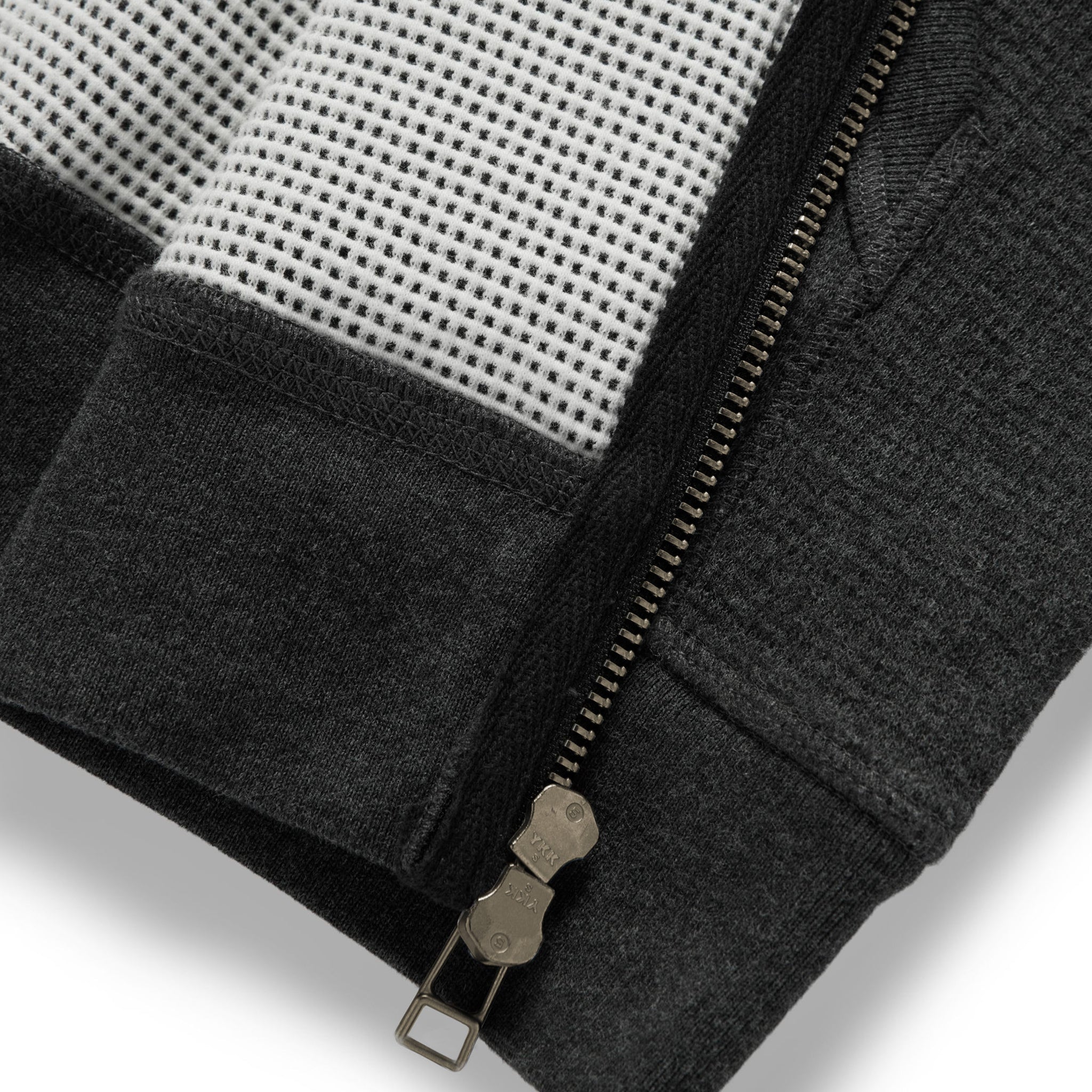 material shot of the waffle knit on The Weekend Hoodie in Coal Double Knit, Knits by Taylor Stitch