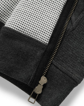 material shot of the waffle knit on The Weekend Hoodie in Coal Double Knit, Knits by Taylor Stitch