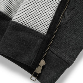 material shot of the waffle knit on The Weekend Hoodie in Coal Double Knit
