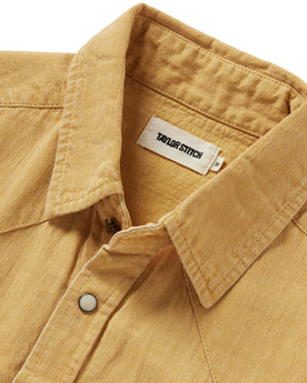 material shot of the collar on The Western Shirt in Wheat Selvage Denim, Wovens by Taylor Stitch
