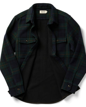 flatlay of The Maritime Shirt in Saltwater Plaid, shown unbuttoned, Wovens by Taylor Stitch