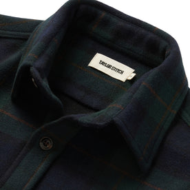 material shot of the collar on The Maritime Shirt in Saltwater Plaid