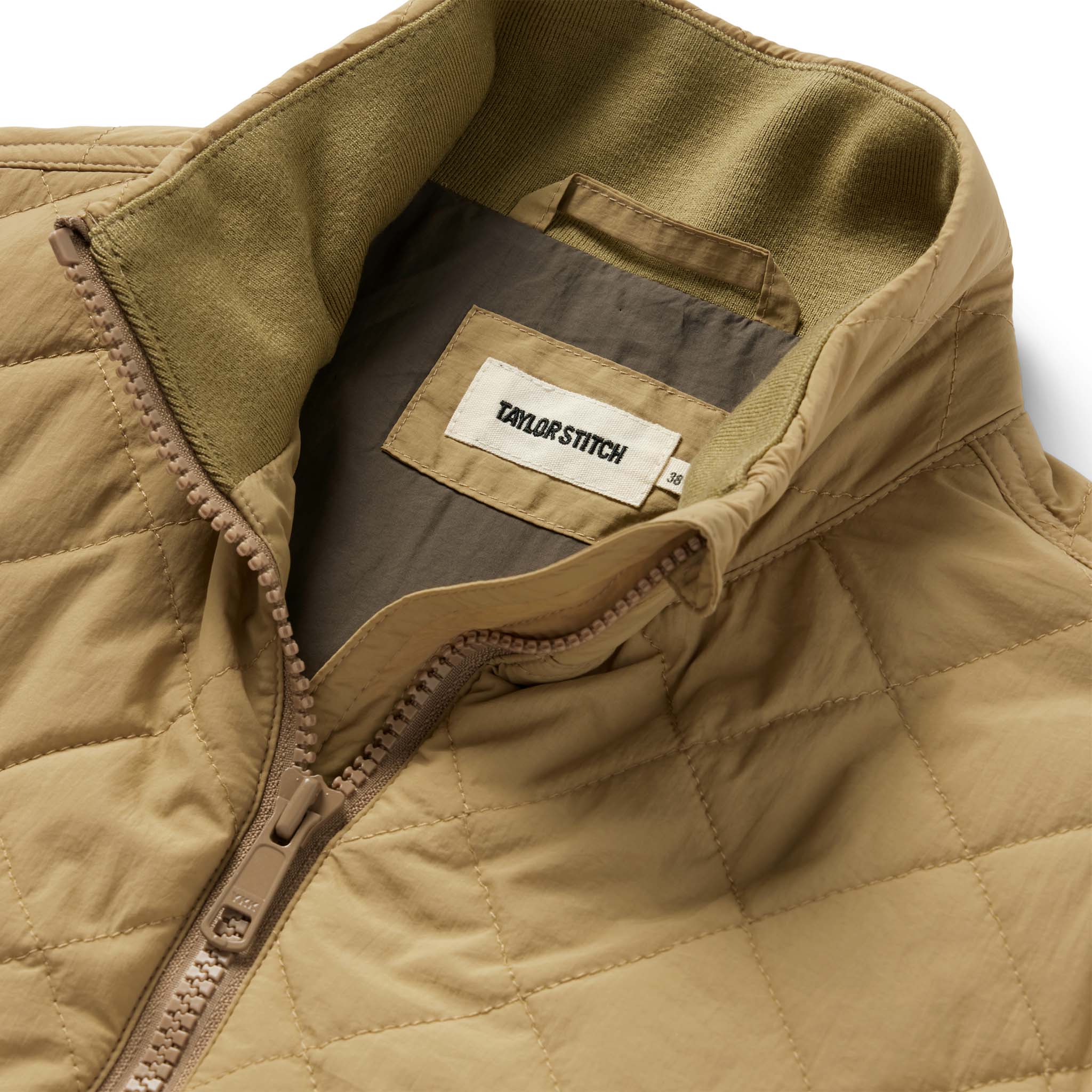 material shot of the collar on The Vertical Jacket in Khaki, Outerwear by Taylor Stitch