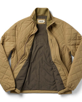 flatlay of The Vertical Jacket in Khaki, shown unzipped, Outerwear by Taylor Stitch