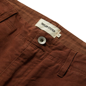 material shot of the button on The Morse Short in Russet Linen