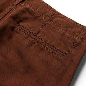 material shot of the rear pocket on The Morse Short in Russet Linen
