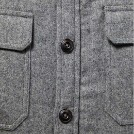 material shot of jacket close up with the placket and buttons visible