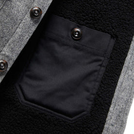 material shot of jacket from the inside showing interior pocket