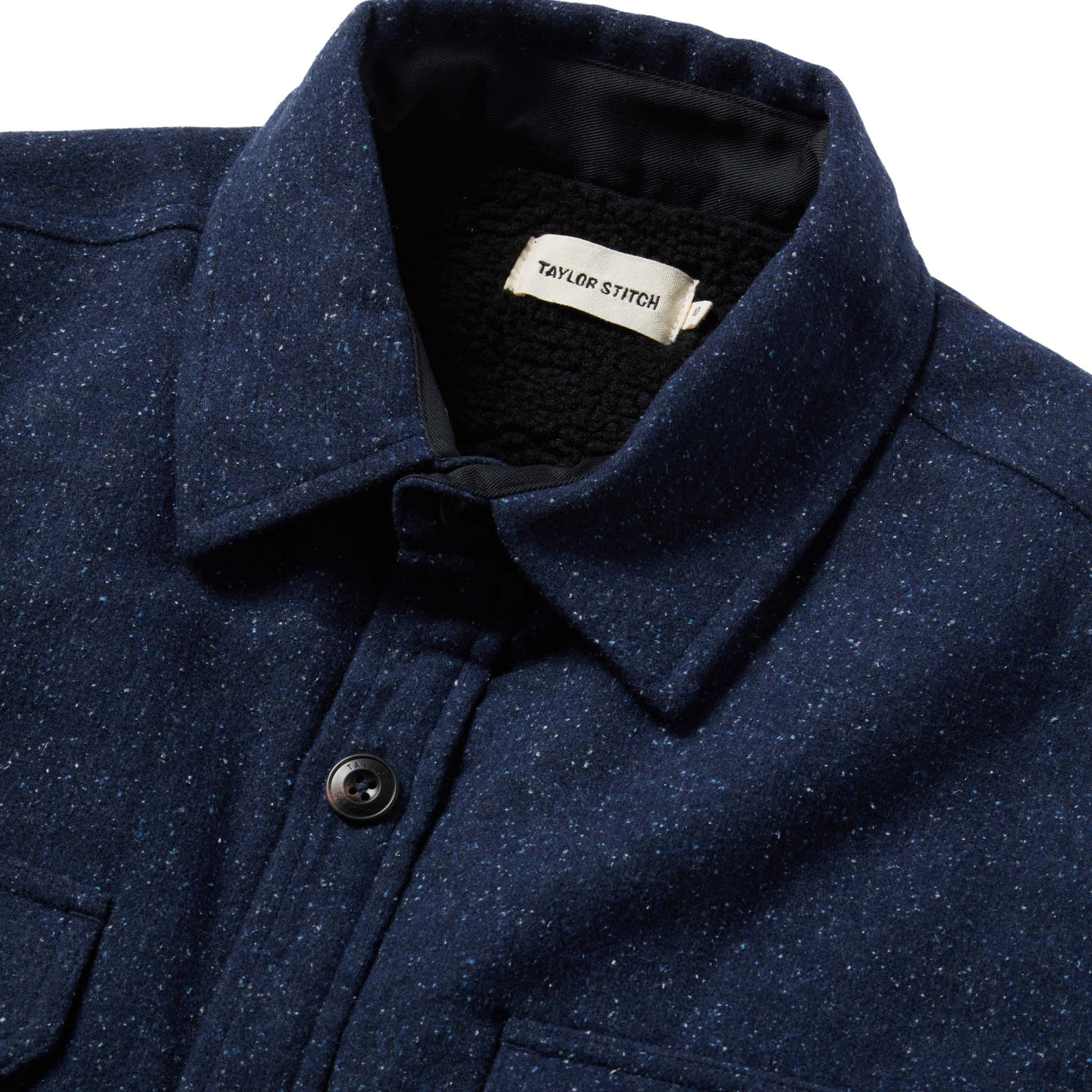 material shot of jacket from the front showing label, Outerwear by Taylor Stitch