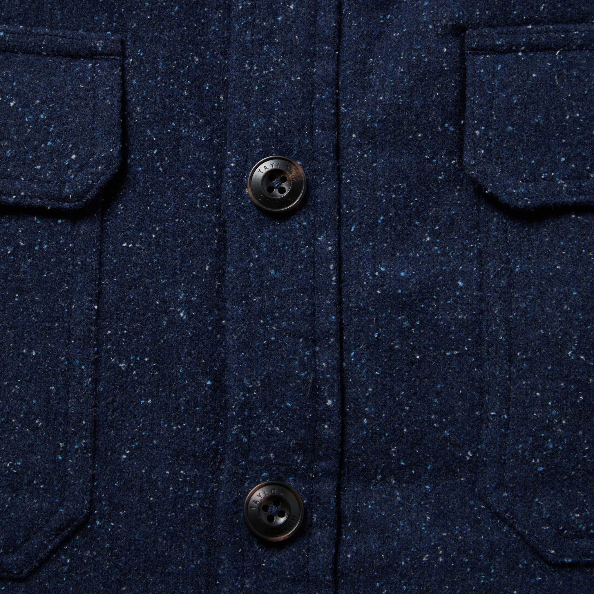 material shot of jacket showing close up of placket, Outerwear by Taylor Stitch