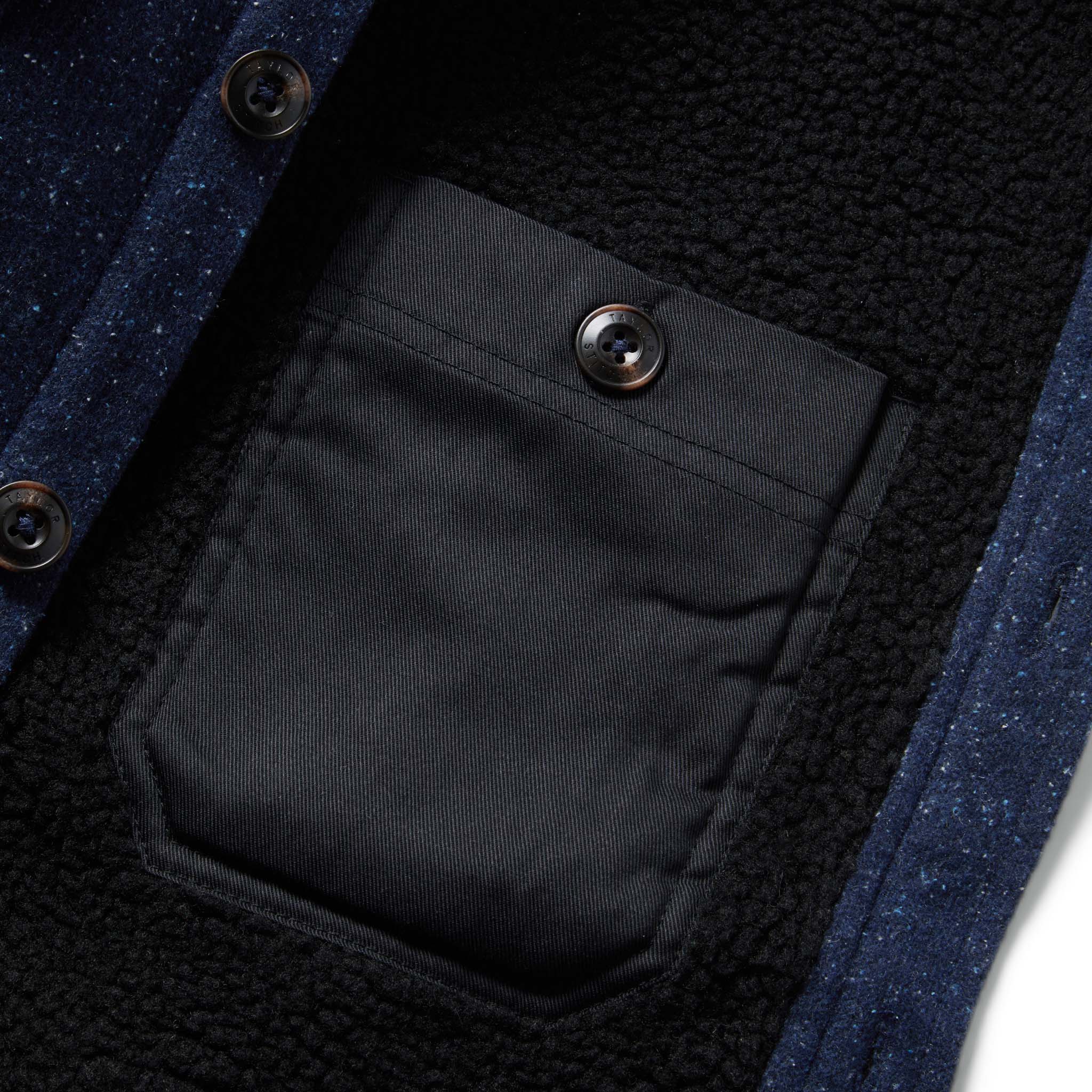 material shot of jacket inside showing interior buttoned pocket, Outerwear by Taylor Stitch