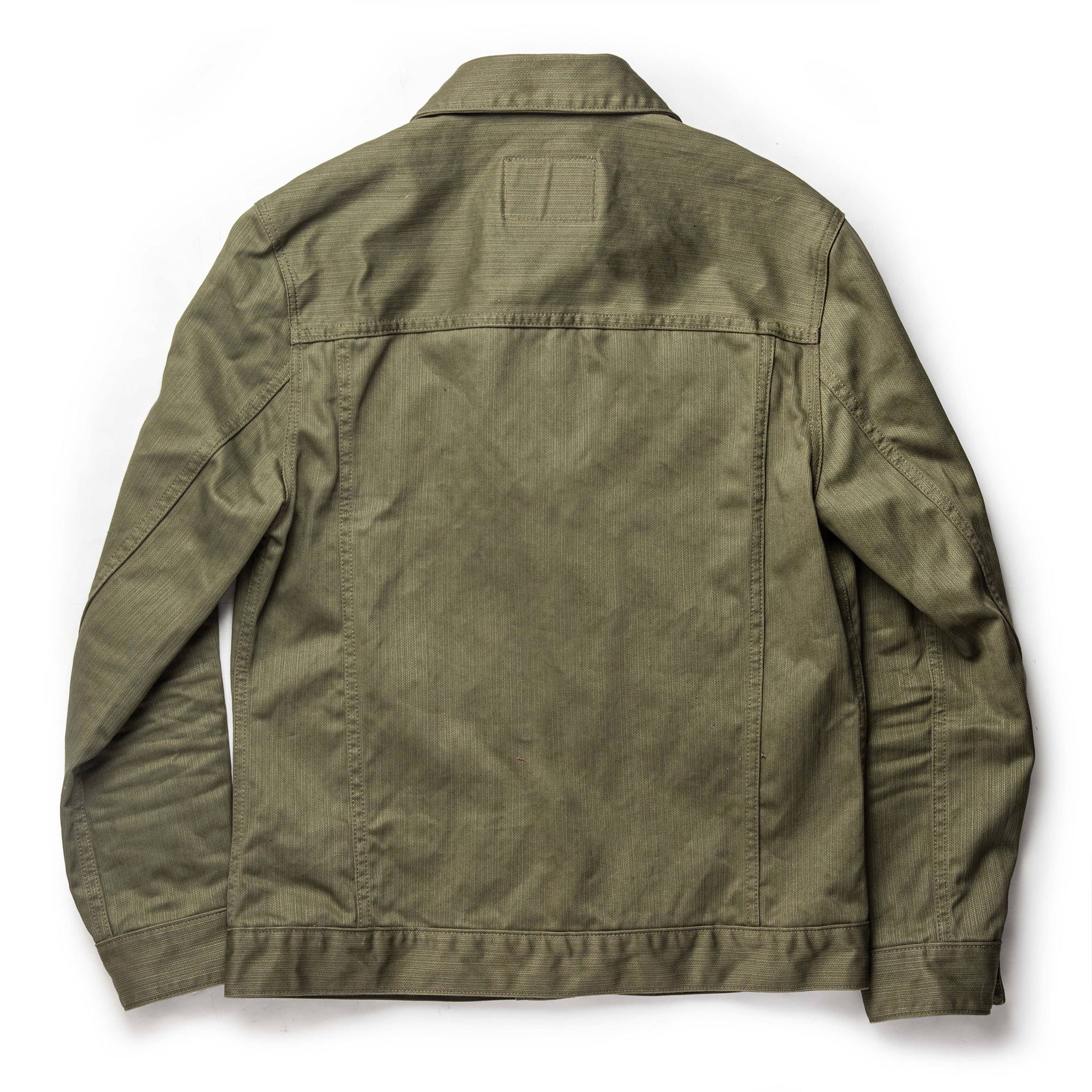 flatlay of The Ryder Jacket in Yoshiwa Mills Olive from the back, Outerwear by Taylor Stitch