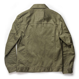flatlay of The Ryder Jacket in Yoshiwa Mills Olive from the back
