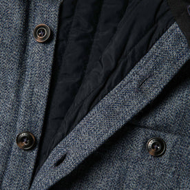 material shot of The Lined Utility Shirt in Indigo and Slate Twill with placket open