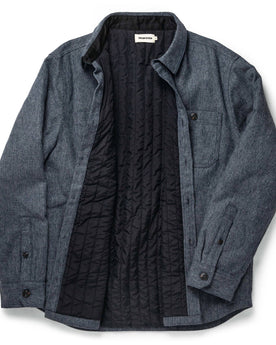 flatlay of The Lined Utility Shirt in Indigo and Slate Twill from the front open, Outerwear by Taylor Stitch