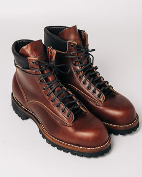 flatlay. of The Backcountry Boot in Taylor Stitch Custom, in diagonal view
