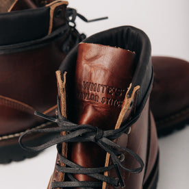 material shot of the leather tongue on The Backcountry Boot in Taylor Stitch Custom