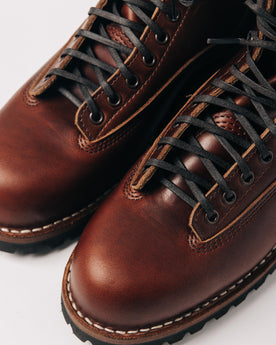 material shot of the stitch welt and laces on The Backcountry Boot in Taylor Stitch Custom