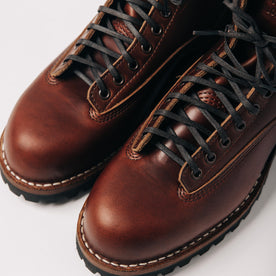material shot of the stitch welt and laces on The Backcountry Boot in Taylor Stitch Custom
