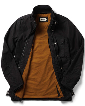 flatlay of The Clutch Jacket in Coal EverWax open, Outerwear by Taylor Stitch