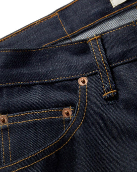 material shot of the fifth pocket on The Democratic Jean in Cone Mills Cordura Denim, Bottoms by Taylor Stitch