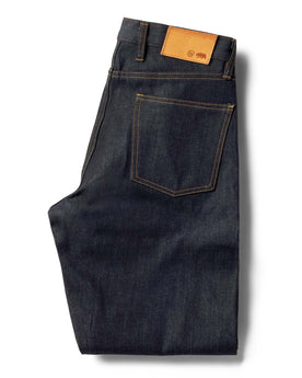 flatlay of the back of The Democratic Jean in Cone Mills Cordura Denim folded, Bottoms by Taylor Stitch