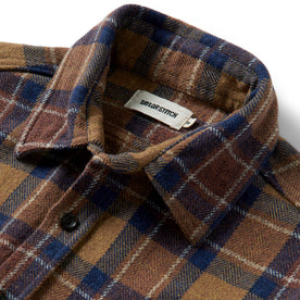 material shot of the collar on The Utility Shirt in Caramel Jaspe Herringbone Plaid
