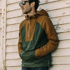 our fit model wearing The Powder Jacket in British Khaki & Olive
