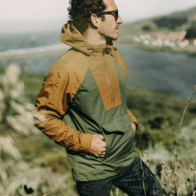 our fit model wearing The Powder Jacket in British Khaki & Olive