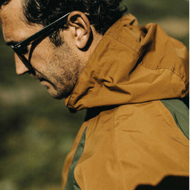 our fit model wearing The Powder Jacket in British Khaki & Olive