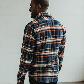 Our fit model wearing The Crater Shirt in Navy Plaid