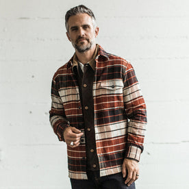 Our fit model wearing The Crater Shirt in Rust Plaid