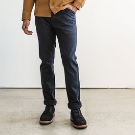 our fit model wearing The Camp Pant in Indigo Boss Duck